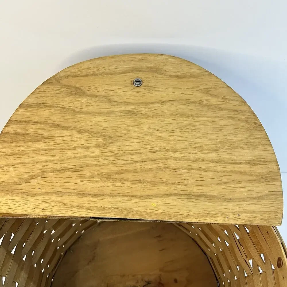 Vintage 1986 Longaberger Sewing Yarn Basket Leather Hinged Lid Painted - Picture 7 of 16